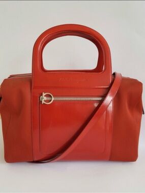 Salvatore Ferragamo Red Canvas & Patent Leather Tote Doctor Bag